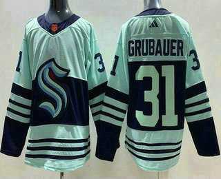 Mens Seattle Kraken #31 Philipp Grubauer Light Green 2022 Reverse Retro Authentic Jersey->seattle kraken->NHL Jersey